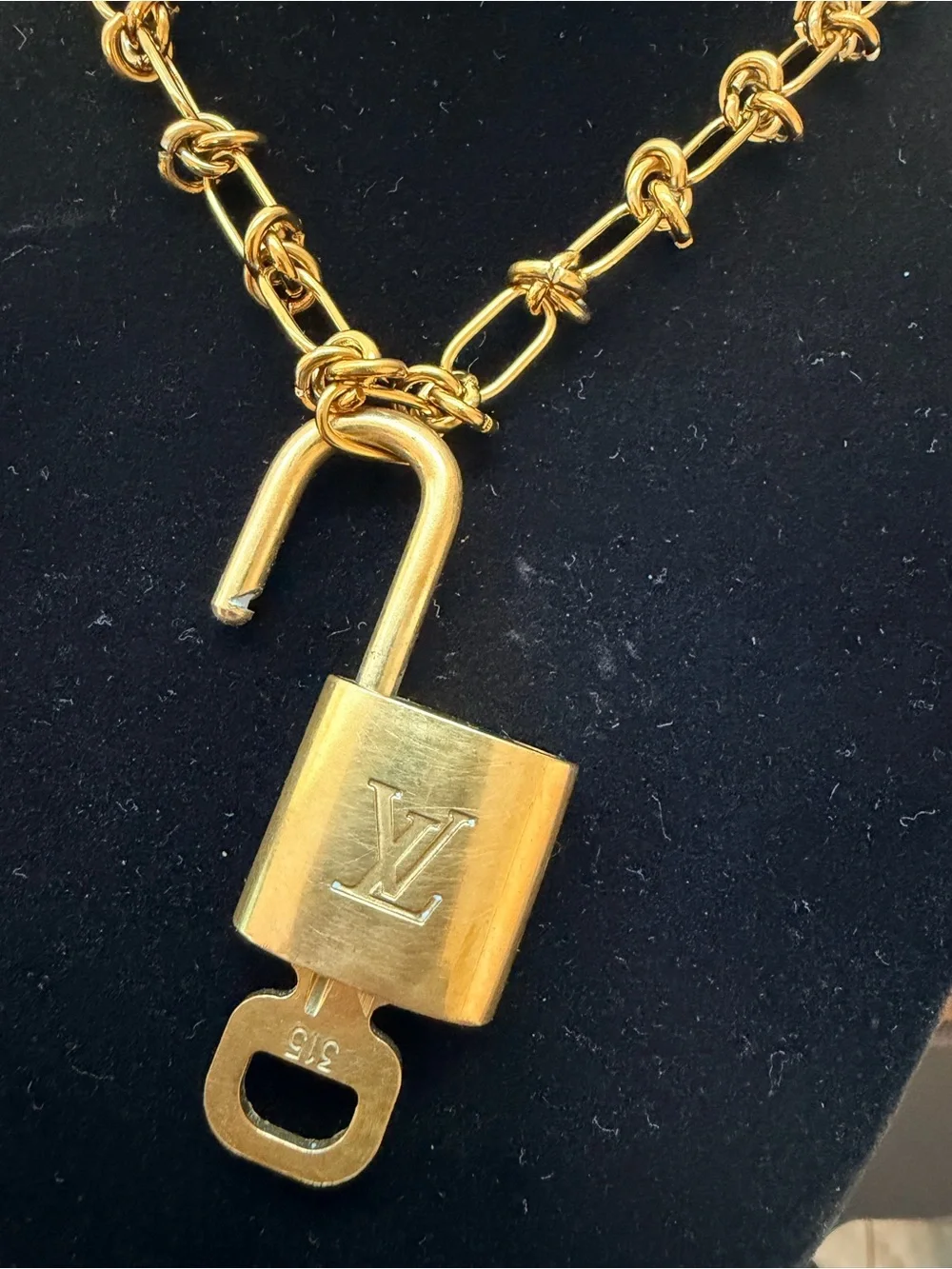 #315 Lock and Key Louis Vuitton Gold-Tone  Pendant Necklace